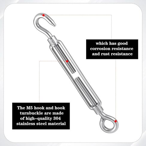 10 Pack M8 Turnbuckle Hook and Eye, 304 Stainless Steel Heavy Duty Turnbuckles for Cables Wire Adjustable Turn Buckle Tensioner Kit for Sun Shade Sail Hardware Wire Tightening Cable Railing in Saudi Arabia