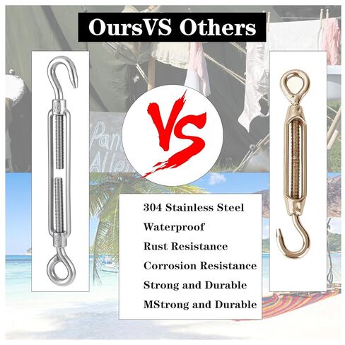 10 Pack M8 Turnbuckle Hook and Eye, 304 Stainless Steel Heavy Duty Turnbuckles for Cables Wire Adjustable Turn Buckle Tensioner Kit for Sun Shade Sail Hardware Wire Tightening Cable Railing in Saudi Arabia