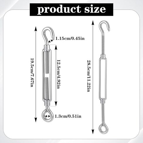 10 Pack M8 Turnbuckle Hook and Eye, 304 Stainless Steel Heavy Duty Turnbuckles for Cables Wire Adjustable Turn Buckle Tensioner Kit for Sun Shade Sail Hardware Wire Tightening Cable Railing in Saudi Arabia
