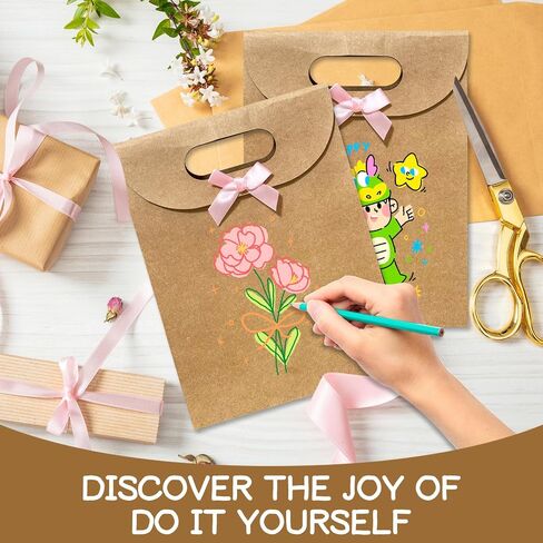 4 Pack Eco-Friendly Kraft Mom's Gift Bags – Birthday Party, Baby & Bridal Shower Favors | Extra Sturdy 250 GSM, Vintage Flap Lid with Hand-Painted Hearts, Pink Bows – Reusable Decorative Bags for Women Gifts in Saudi Arabia