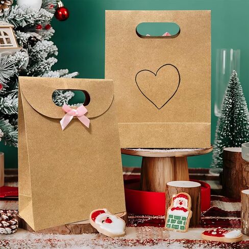 4 Pack Eco-Friendly Kraft Mom's Gift Bags – Birthday Party, Baby & Bridal Shower Favors | Extra Sturdy 250 GSM, Vintage Flap Lid with Hand-Painted Hearts, Pink Bows – Reusable Decorative Bags for Women Gifts in Saudi Arabia