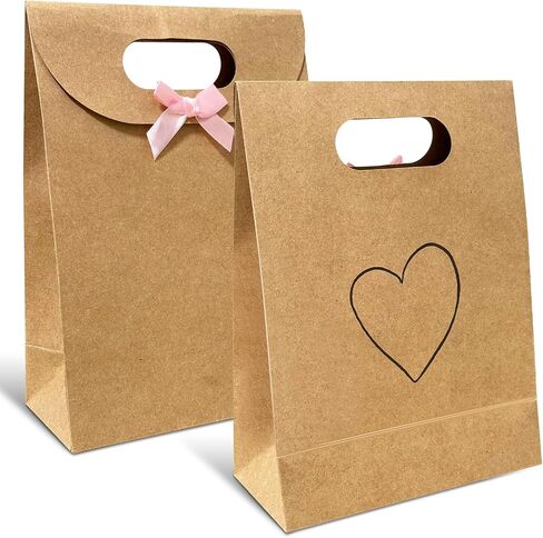 4 Pack Eco-Friendly Kraft Mom's Gift Bags – Birthday Party, Baby & Bridal Shower Favors | Extra Sturdy 250 GSM, Vintage Flap Lid with Hand-Painted Hearts, Pink Bows – Reusable Decorative Bags for Women Gifts in Saudi Arabia