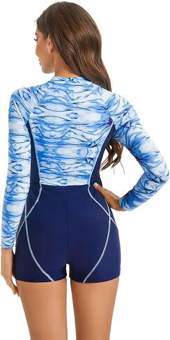 OBEEII Women One Piece Swimsuit Summer Long Sleeve Surfing Rash Guard Boyleg Beachwear Slim Fit Zip Up Bathing Suit in Kuwait