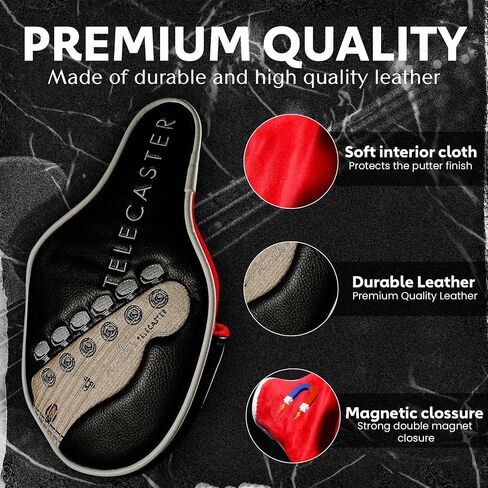 Fender Putter Headcover مع تصميم Headstock Telecaster الشهير | Fender Guitars مطرقة مطرقة | أغطية نادي الجولف متينة للحماية من العيوب in Saudi Arabia