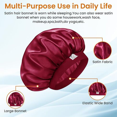 Silk Bonnet for Sleeping Women Men, Breathable Double Layer Satin Hair Bonnets, Non Slip Sleep Cap for Curly Hair Sleep Cap in Saudi Arabia