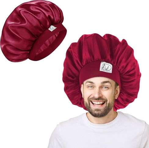 Silk Bonnet for Sleeping Women Men, Breathable Double Layer Satin Hair Bonnets, Non Slip Sleep Cap for Curly Hair Sleep Cap in Saudi Arabia