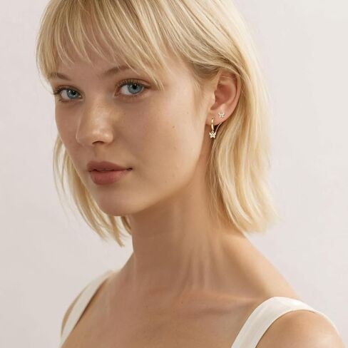 3 Pairs Gold Earrings for Women 14K Gold Plated Hypoallergenic Dainty Small Stud Bow Clover Butterfly Pearl Heart Dangle Cartilage Stacks Huggie Hoop Earrings Sets for Women Gold Jewelry Gifts in Kuwait