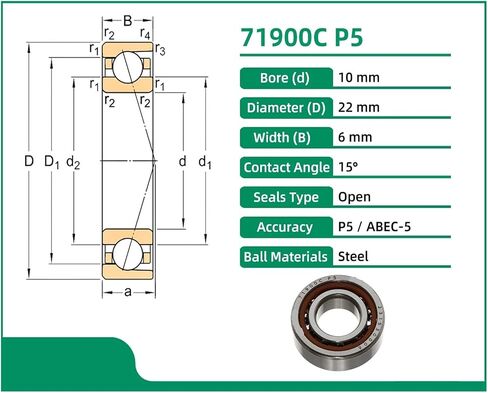 1pcs 71900C P5 10X22X6 Thin-Walled Miniature Contact Bearings Speed Spindle Bearings in Saudi Arabia