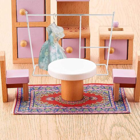 Zerodeko قطعة واحدة من رف ملابس الدمية الحديدية، رف فستان الدمية الكلاسيكي، شماعة ملابس خزانة الدمى، شماعة معطف صغيرة أو لوازم بيت الدمى، عرض ملابس الدمى (فضي) in Kuwait