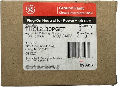 GE THQL2130PGFT Circuit Interrupter PON Ground Fault 30 Amps 10kA 120/240 V 2 Poles, Black in Saudi Arabia
