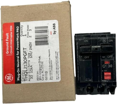 GE THQL2130PGFT Circuit Interrupter PON Ground Fault 30 Amps 10kA 120/240 V 2 Poles, Black in Saudi Arabia
