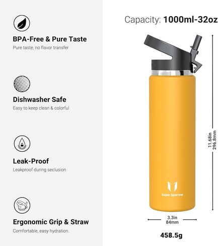 زجاجة ماء عصفور سوبر معزولة - 17 أوقية / 25 أوقية / 32 أوقية - قارورة عريضة الفم - قارورة BPA مجانية ، زجاجة مشروب إثبات تسرب - زجاجات مياه قش مهيئة للعمل ، صالة الألعاب الرياضية ، السفر ، الرياضة ، الرياضة ، في الهواء الطلق in Kuwait