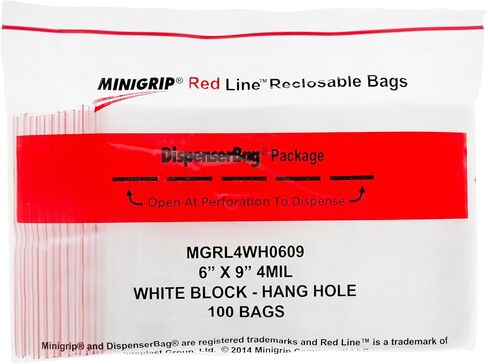 6" x 9" (Pack of 100), 4 Mil with White-Block and Hang-Hole Heavy Duty Zipper Reclosable Plastic Bags in Saudi Arabia