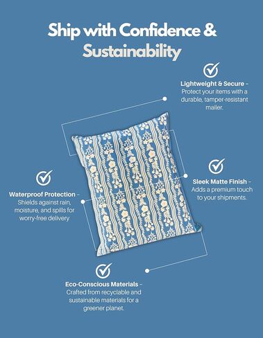 Designer Poly Mailers – Classic Floral Stripe – 14.5x19 Inches, Self-Sealing, Waterproof, Tear-Resistant Shipping Bags for Small Business & E-Commerce (Pack of 50) in Kuwait