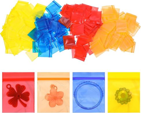 400PCS Tiny Baggies,Thickened Tiny Plastic Bags, Colorful Transparent Sealed Micro Zipper Tinys Baggies, for Jewelry, Earrings, Coins, Snacks, Beads, Bolts, Pills, 4 Colors in Saudi Arabia