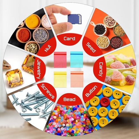 400PCS Tiny Baggies,Thickened Tiny Plastic Bags, Colorful Transparent Sealed Micro Zipper Tinys Baggies, for Jewelry, Earrings, Coins, Snacks, Beads, Bolts, Pills, 4 Colors in Saudi Arabia