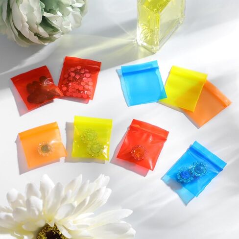 400PCS Tiny Baggies,Thickened Tiny Plastic Bags, Colorful Transparent Sealed Micro Zipper Tinys Baggies, for Jewelry, Earrings, Coins, Snacks, Beads, Bolts, Pills, 4 Colors in Saudi Arabia