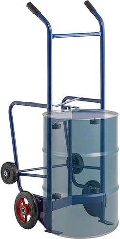 Heavy-Duty Commercial 900 lb Drum Hand Truck Dolly - Steel Cart with 10" Iron & 6" Rubber Wheels, Dual Handles, Kickstand Design for 30-85 Gallon Drums, Warehouse, Industrial Use in Kuwait