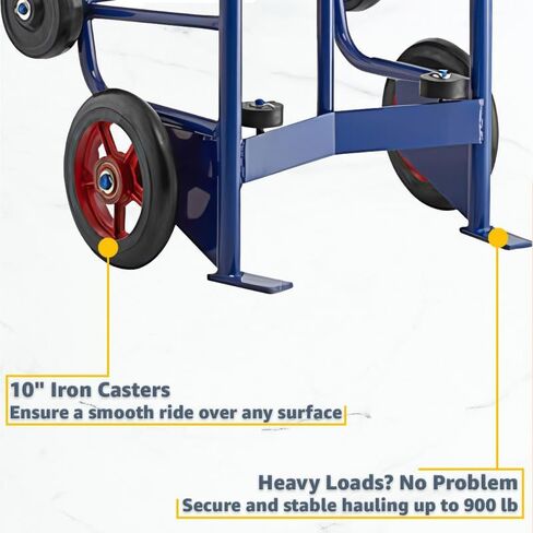 Heavy-Duty Commercial 900 lb Drum Hand Truck Dolly - Steel Cart with 10" Iron & 6" Rubber Wheels, Dual Handles, Kickstand Design for 30-85 Gallon Drums, Warehouse, Industrial Use in Kuwait