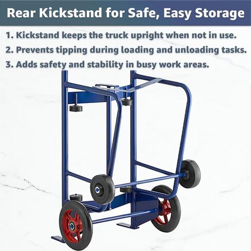 Heavy-Duty Commercial 900 lb Drum Hand Truck Dolly - Steel Cart with 10" Iron & 6" Rubber Wheels, Dual Handles, Kickstand Design for 30-85 Gallon Drums, Warehouse, Industrial Use in Kuwait