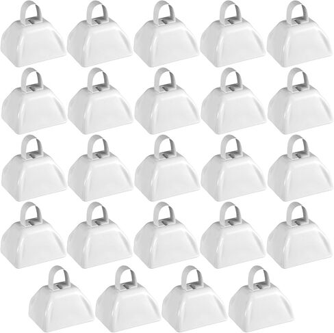 24 PCS Metal Cowbell مع مقبض صانعي الضوضاء أجراس البقر للأحداث الرياضية الصغيرة الصاخبة الصاخبة البقر البقر لألعاب كرة القدم الهتاف ، 3 × 2.4 × 3 بوصة (أبيض) in Saudi Arabia