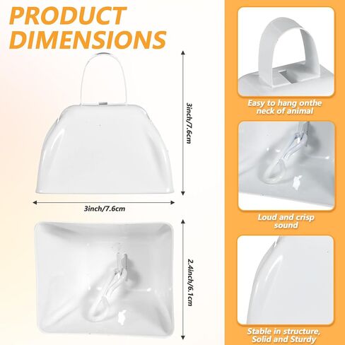 24 PCS Metal Cowbell مع مقبض صانعي الضوضاء أجراس البقر للأحداث الرياضية الصغيرة الصاخبة الصاخبة البقر البقر لألعاب كرة القدم الهتاف ، 3 × 2.4 × 3 بوصة (أبيض) in Saudi Arabia