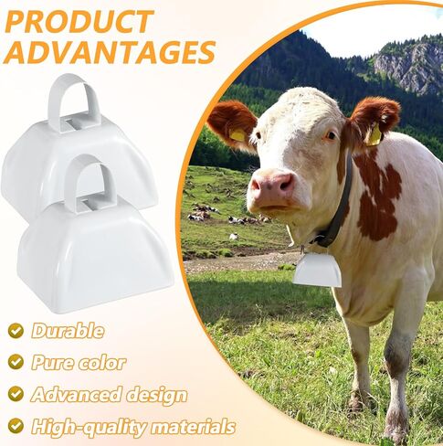 24 PCS Metal Cowbell مع مقبض صانعي الضوضاء أجراس البقر للأحداث الرياضية الصغيرة الصاخبة الصاخبة البقر البقر لألعاب كرة القدم الهتاف ، 3 × 2.4 × 3 بوصة (أبيض) in Saudi Arabia