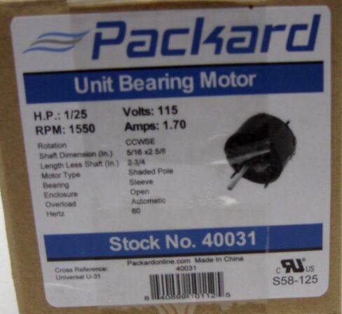 Packard Electric Fan Motor 40031 1/25 HP 1550 RPM 115 Volts (UE-31) in Saudi Arabia