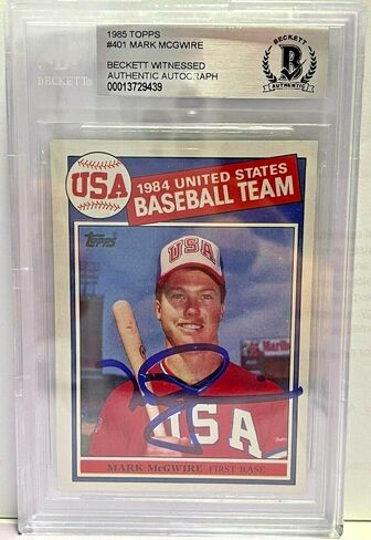 توقيع فريق Topps Team USA Mark McGwire 1985 #401 بطاقة الصاعد BAS BECKETT شهدت - بطاقات موقعة للبيسبول in Saudi Arabia