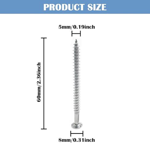 M5 x 45mm Flat Head Cross Wood Screws,Stainless Steel Cross Flat Head Self-Tapping Silver Wood Screws for Wood Furniture(50Pcs) in Saudi Arabia