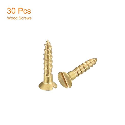 uxcell Brass Wood Screws, 30Pcs M2.5 x 25mm Slotted Drive Flat Head Self Tapping Screw Countersunk for Woodworking Furniture in Saudi Arabia