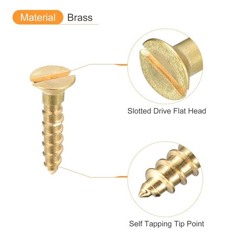 uxcell Brass Wood Screws, 30Pcs M2.5 x 25mm Slotted Drive Flat Head Self Tapping Screw Countersunk for Woodworking Furniture in Saudi Arabia