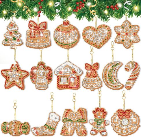 24 PCS مزدوج الكرة عيد الميلاد الماس الدخان الشجرة الحلي الشنق DIY DIY Diamond Ball -keychain Merry Christmas Red Green Tags 5D Hanging Decor in Saudi Arabia
