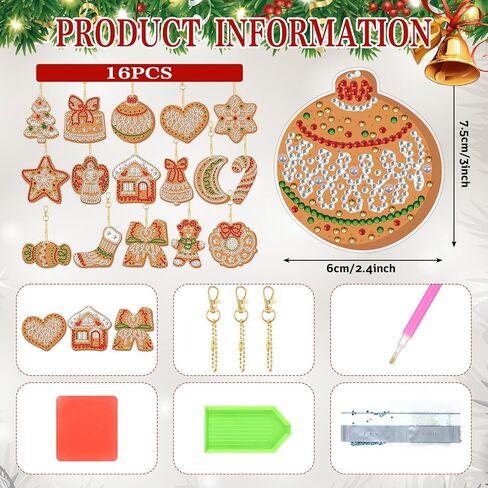 24 PCS مزدوج الكرة عيد الميلاد الماس الدخان الشجرة الحلي الشنق DIY DIY Diamond Ball -keychain Merry Christmas Red Green Tags 5D Hanging Decor in Saudi Arabia