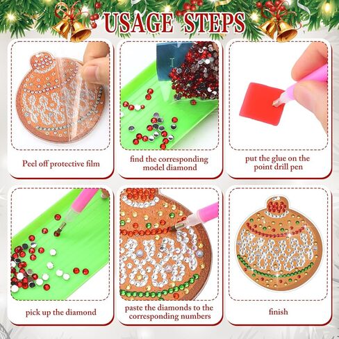 24 PCS مزدوج الكرة عيد الميلاد الماس الدخان الشجرة الحلي الشنق DIY DIY Diamond Ball -keychain Merry Christmas Red Green Tags 5D Hanging Decor in Saudi Arabia
