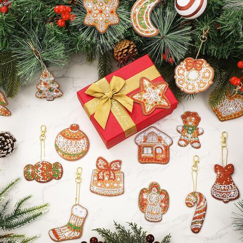 24 PCS مزدوج الكرة عيد الميلاد الماس الدخان الشجرة الحلي الشنق DIY DIY Diamond Ball -keychain Merry Christmas Red Green Tags 5D Hanging Decor in Saudi Arabia