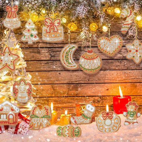 24 PCS مزدوج الكرة عيد الميلاد الماس الدخان الشجرة الحلي الشنق DIY DIY Diamond Ball -keychain Merry Christmas Red Green Tags 5D Hanging Decor in Saudi Arabia