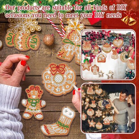 24 PCS مزدوج الكرة عيد الميلاد الماس الدخان الشجرة الحلي الشنق DIY DIY Diamond Ball -keychain Merry Christmas Red Green Tags 5D Hanging Decor in Saudi Arabia