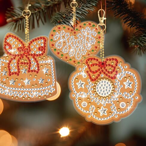 24 PCS مزدوج الكرة عيد الميلاد الماس الدخان الشجرة الحلي الشنق DIY DIY Diamond Ball -keychain Merry Christmas Red Green Tags 5D Hanging Decor in Saudi Arabia