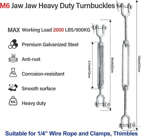 تيروكسليز ، فاكو الفك الفك ، و Pium 4 PCS 1/4 مجلفن الفولاذ المتجول ، M6 M6 Marine Marine Burnuckles مع حدود حمولة العمل 2000 رطل لدرابزين Sunshade ، المبارزة ، القماش ، القماش ، الرفع in Kuwait