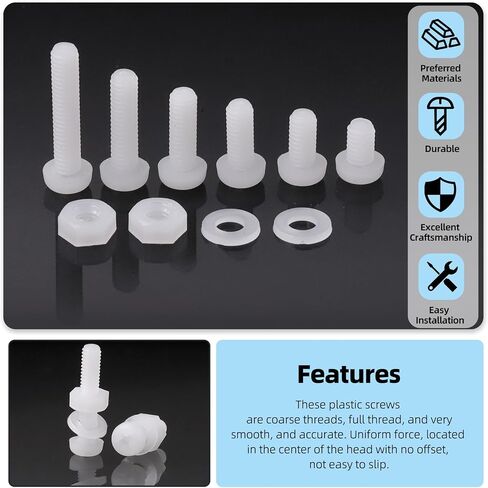 Glarks 360pcs M4 x 6/8/10/12/15/20MM Nylon Phillips Pan Head Screws Nut Washer Kit, White Nylon Phillips Cross Round Head Machine Screw for Various Industrial Fastening Applications in Saudi Arabia