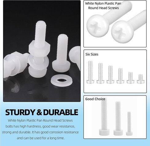 Glarks 360pcs M4 x 6/8/10/12/15/20MM Nylon Phillips Pan Head Screws Nut Washer Kit, White Nylon Phillips Cross Round Head Machine Screw for Various Industrial Fastening Applications in Saudi Arabia