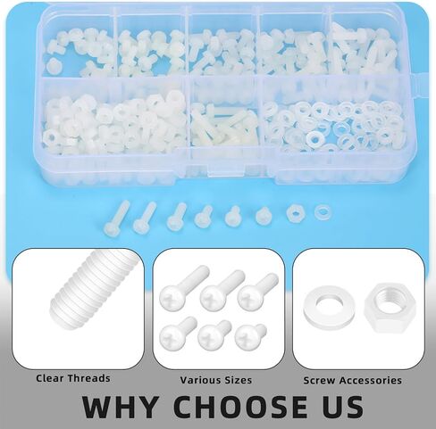 Glarks 360pcs M4 x 6/8/10/12/15/20MM Nylon Phillips Pan Head Screws Nut Washer Kit, White Nylon Phillips Cross Round Head Machine Screw for Various Industrial Fastening Applications in Saudi Arabia