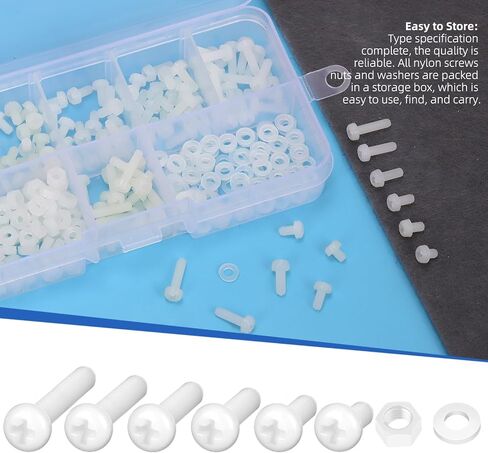 Glarks 360pcs M4 x 6/8/10/12/15/20MM Nylon Phillips Pan Head Screws Nut Washer Kit, White Nylon Phillips Cross Round Head Machine Screw for Various Industrial Fastening Applications in Saudi Arabia