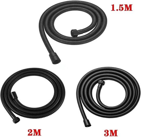 1pc 1.5m/ 2m /3m G1/2 Inch Stainless Steel Chrome Bathroom Water Head Shower Extension Pipe(Black,200cm) in Saudi Arabia