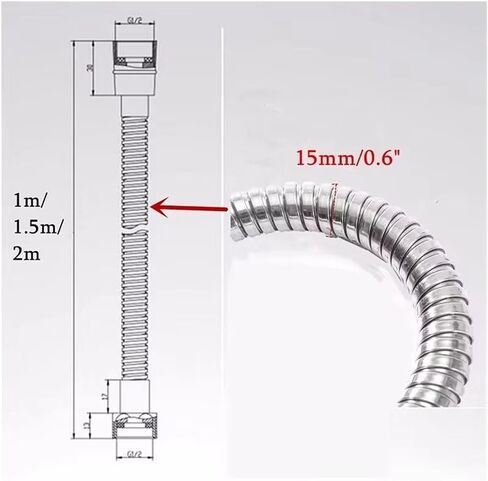 1pc 1.5m/ 2m /3m G1/2 Inch Stainless Steel Chrome Bathroom Water Head Shower Extension Pipe(Black,200cm) in Saudi Arabia