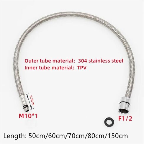 1pc 50/60/70/80/150cm F1/2 M10*1 304 Stainless Steel Hose Tube Shower Kitchen Accessories(150cm) in Saudi Arabia