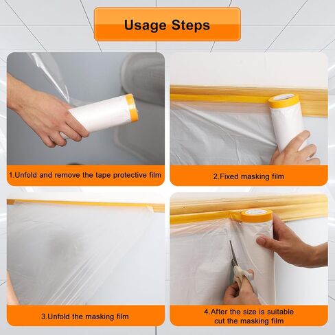 فيلم إخفاء مسجل للطلاء - 22 "× 65 بوصة صفائح لفائف بلاستيكية مع شريط طلاء للسيارات و drape أفلام الطلاء البلاستيكية للنوافذ والأبواب والجدران وإخفاء الطلاء السيارات （3 لفات） in Kuwait