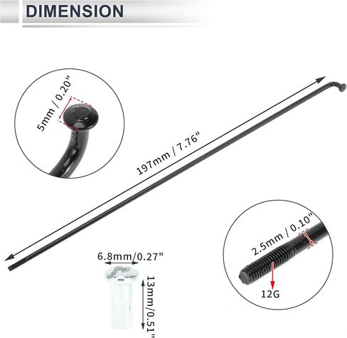 1 مجموعة متحدثة الدراجات العالمية 12G 197 مم طول متحدث عجلات الدراجة الحلمة الفولاذ الأسود in Saudi Arabia