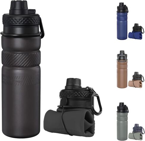 Collapsible Water Bottle 24oz, Foldable Travel Water Bottles, BPA-Free Leak-Proof Silicone Water Bottle for Cycling, Gym, Hiking, Outdoors (Grey) in Saudi Arabia